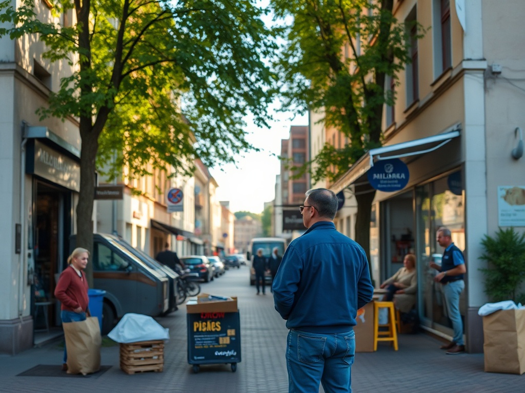 Mapa przedstawiająca lokalizację projektów Funduszy Europejskich w Radzionkowie, z widocznym hasłem Fundusze Europejskie Radzionków.